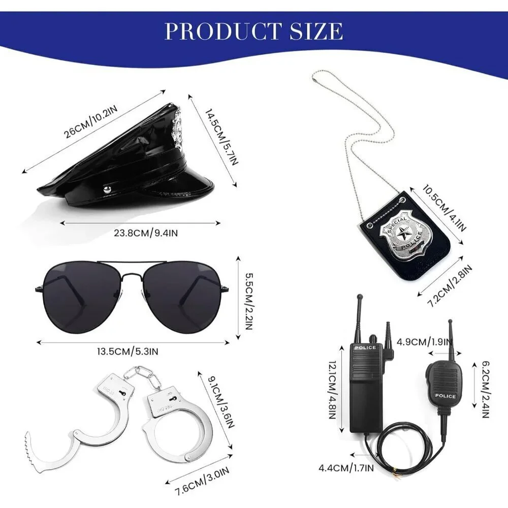 Police Costume Accessories Set Leather Cap Badge Sunglasses Handcuffs for Dress